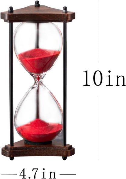 Hourglass Timer 60 Minute, Triangle Wooden Frame Decorative Sand Timer (Black Sand, Large Size)