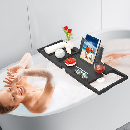 Premium Bamboo Bathtub Tray Caddy - Bath Tub Tray Table for Bathtub - Bath Caddy Tray for Bathtub, Expandable Size, Fits Most Bath Tubs