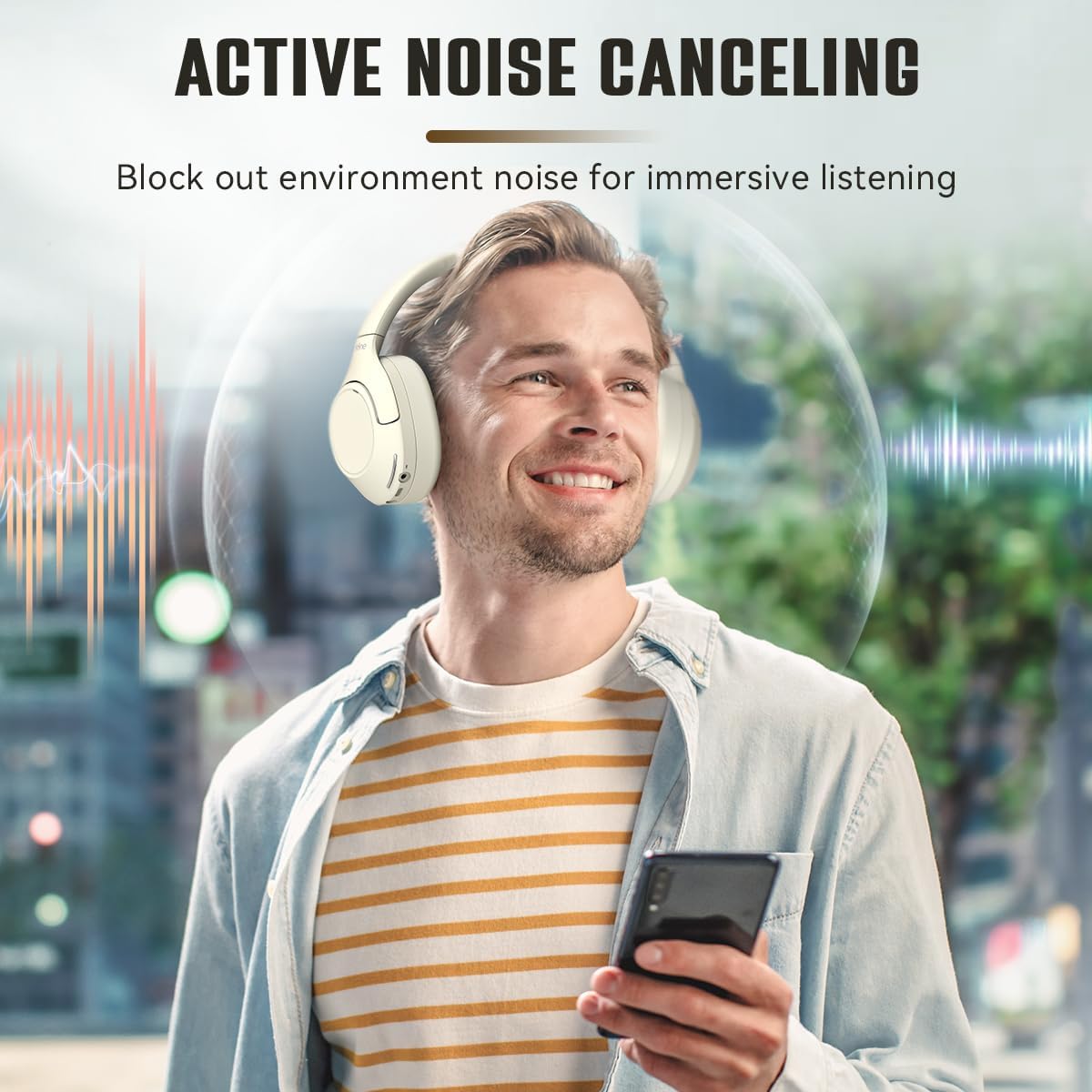 FIFINE Wireless Bluetooth Headphones, Over-Ear Noise Canceling Headphones with Soft Earmuffs, Up to 65H Playtime for Music, Phone Calls, Sport Travel Headset for iPhone/Android/Tablet-X3 Black