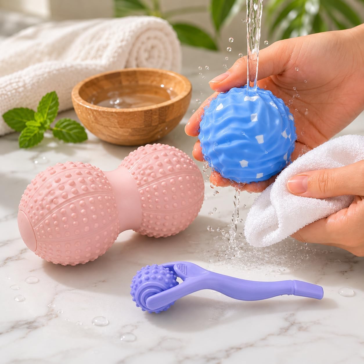 Massage Ball Set Peanut Ball 3.35"Fascia Ball for Foot Handle Ball for Back | 3 in 1 Silicone Fascia Ball Myofascial Release Kit for Plantar Fasciitis Deep Tissue Trigger Point