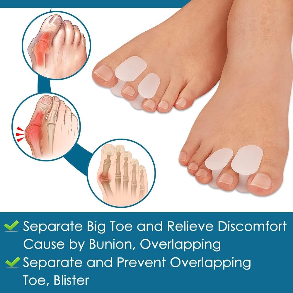 Povihome 6 Pack Gel Toe Spacer Separators(0.6'' Thick), Bunion Corrector for Overlapping Toe (1st/2nd Toe), Silicone Toe Spacers with Soft Gel Lining for Hallux & Bunion Pain Relief