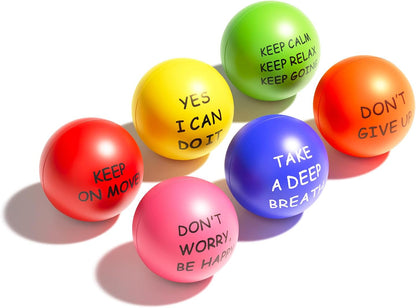 ALMAH Motivational Stress Balls for Kids and Adults (6 Pack), Stress Relief Balls, Hand Exercise Therapy Balls for Anxiety, Fidget, Tension, Manage Anger and Stress
