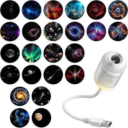2-in-1 Galaxy Projector Night Light, USB Starry Sky Night Light Projector, Mini LED Projection Lamp for Bedroom Ceiling Wall Room Decor (24 Projection Films)