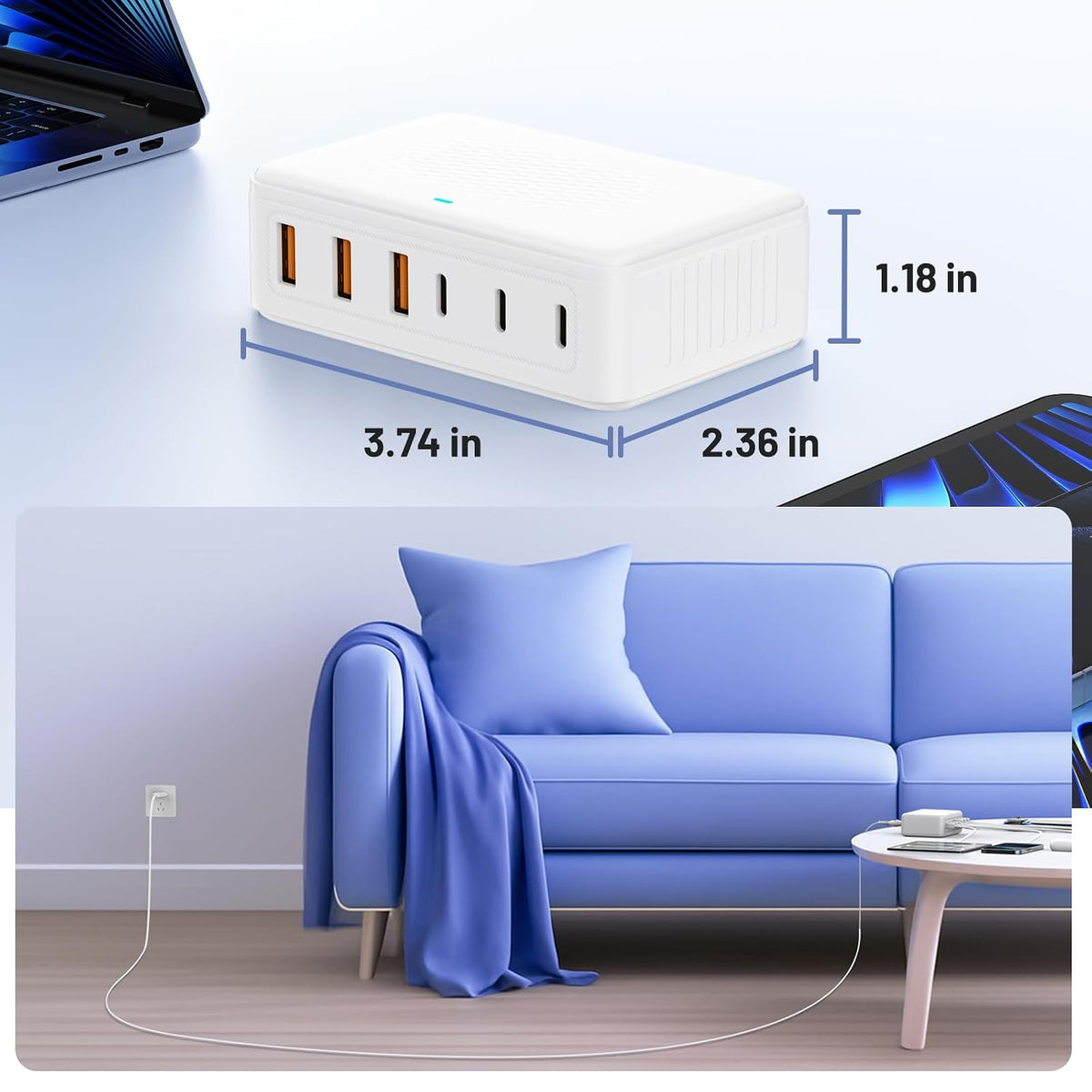 USB C Fast Charger Block, 100W GaN 6 Port Type C Charging Station Hub,Wall Charger Power Strip Adapter Plug Cube Brick Box for Apple iPhone Duo 18 17 16 15 14 13 12 Pro Max/iPad/Pixel/Samsung Galaxy