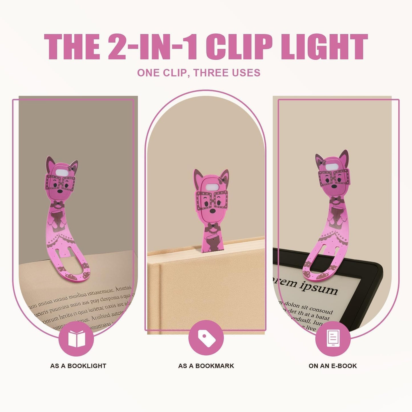 Rechargeable Kids Book Light, Cute Bookmark Reading Light for Kids, Dimmable Portable LED Book Light for Reading in Bed, Eye-Caring Bedtime Reading Lamp for Children & Travel, Black