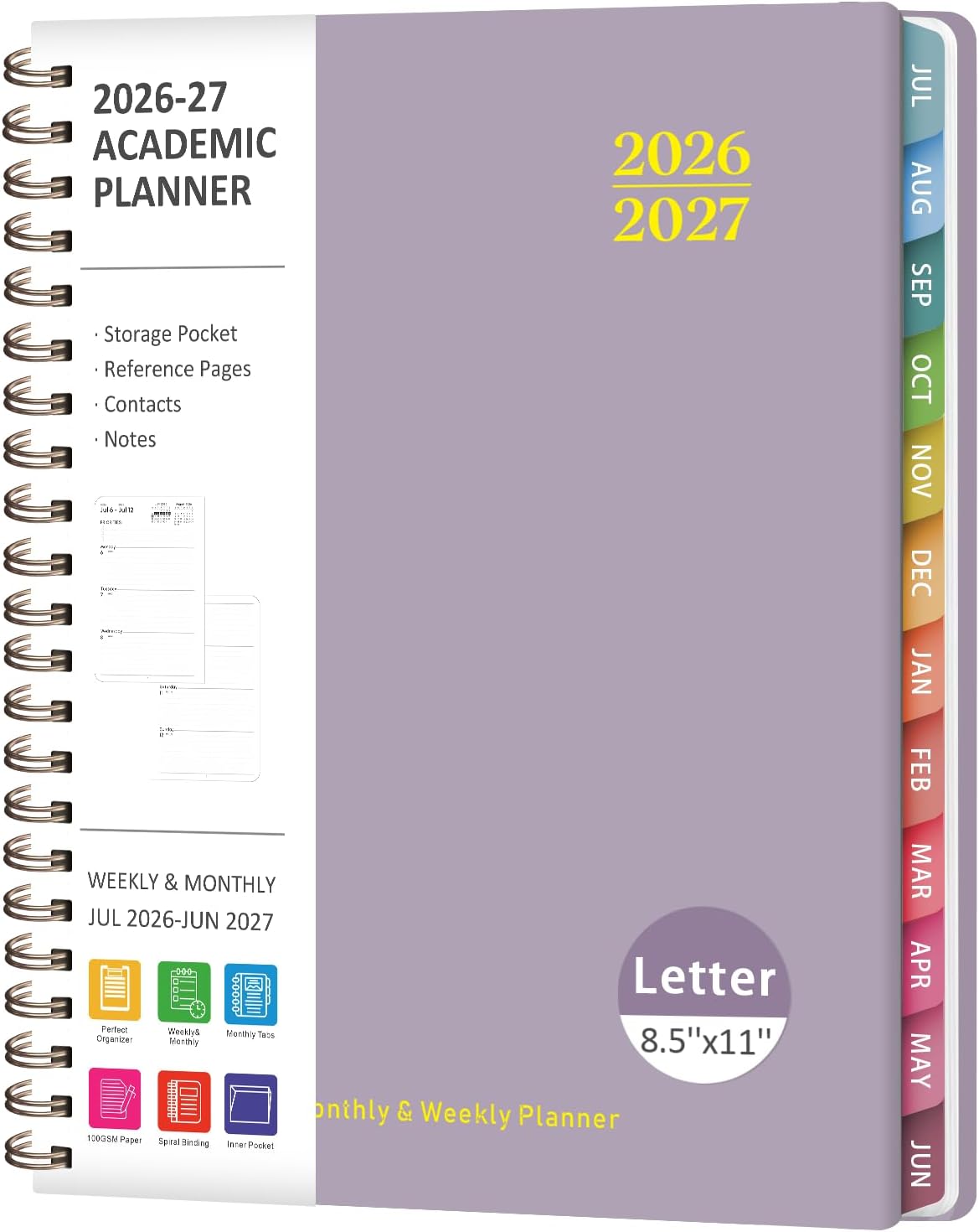 Planner 2026-2027, Weekly and Monthly Calendar Planner, JUL 2026 - JUN 2027 | A5(6.3'' x 8.5''), Hardcover, Agenda Book, Sprial Bound, Inner Pocket, Office and School Use