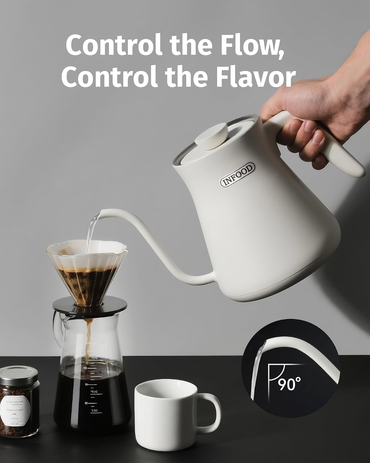 INFOOD 0.8L Gooseneck Electric Kettle, Precise Temperature Control for Pour Over Coffee & Tea, 1200W Fast Boiling Water, Auto Shut Off, Scheduling, Stainless Steel, Floral Painted Design