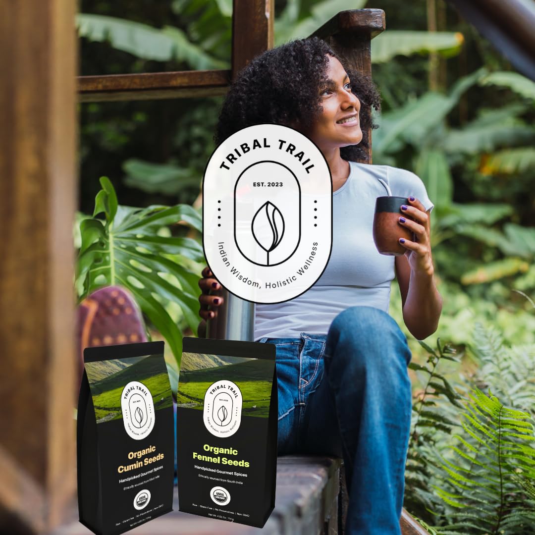 Tribal Trail Fennel Seeds Organic | 4.02 oz | USDA Organic & Non-GMO | Recyclable Kraft Bags | Best for Tea, Smoothies & Cooking | Ethically Sourced Spices from South India