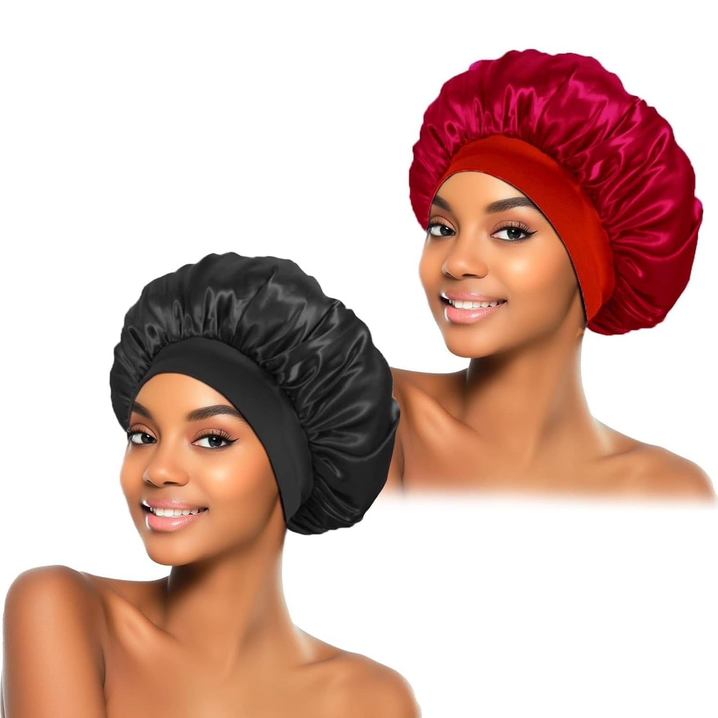ZHENSILK 2Pcs Silk Bonnet for Sleeping, Satin Hair Bonnets, Soft Elastic Band Silk Sleep Cap, Hair Wrap for Women (Black Gold)