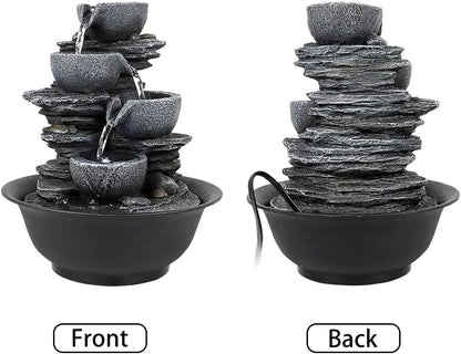 15.7” High Rock Falls Tabletop Water Fountain with LED Lights - Indoor 5-Tier Cascading Fountain for Home and Office Decor (Gray_3, 15.7" high)