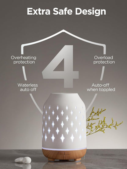 InnoGear Aromatherapy Diffuser, 150ml Ceramic Diffuser Mother's Gift Ultrasonic Humidifier Cool Mist Essential Oil Diffusers for Home Air Diffuser with 2 Mist Modes Waterless Auto Off, White