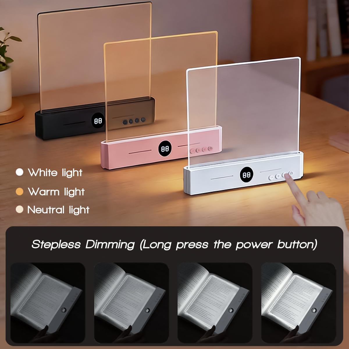 Flat Book Light,2026 Upgrade, Book Light Treasure Box, Reading in Bed at Night with 3 Colors & Timer, Dimmable Panel Plate Book Lamp Full Page Light, Bookish Gifts for Book Lovers(White)