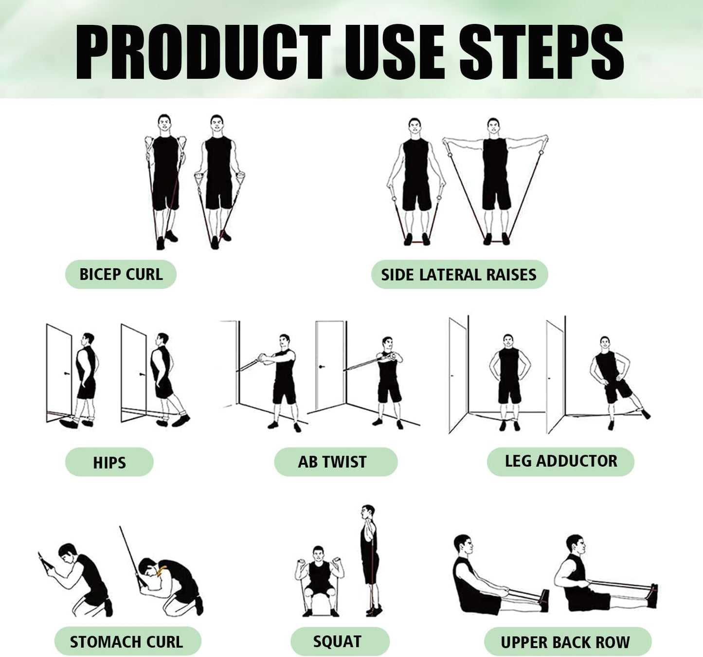WHATAFIT Resistance Bands, Exercise Bands, Workout Bands with Handles, Door Anchor and Ankle Straps, 5 Resistance Levels Fitness Bands for Strength Training, Physical Therapy, and Home Gym Equipment