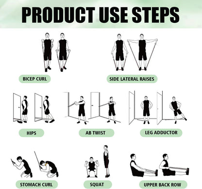 WHATAFIT Resistance Bands, Exercise Bands, Workout Bands with Handles, Door Anchor and Ankle Straps, 5 Resistance Levels Fitness Bands for Strength Training, Physical Therapy, and Home Gym Equipment