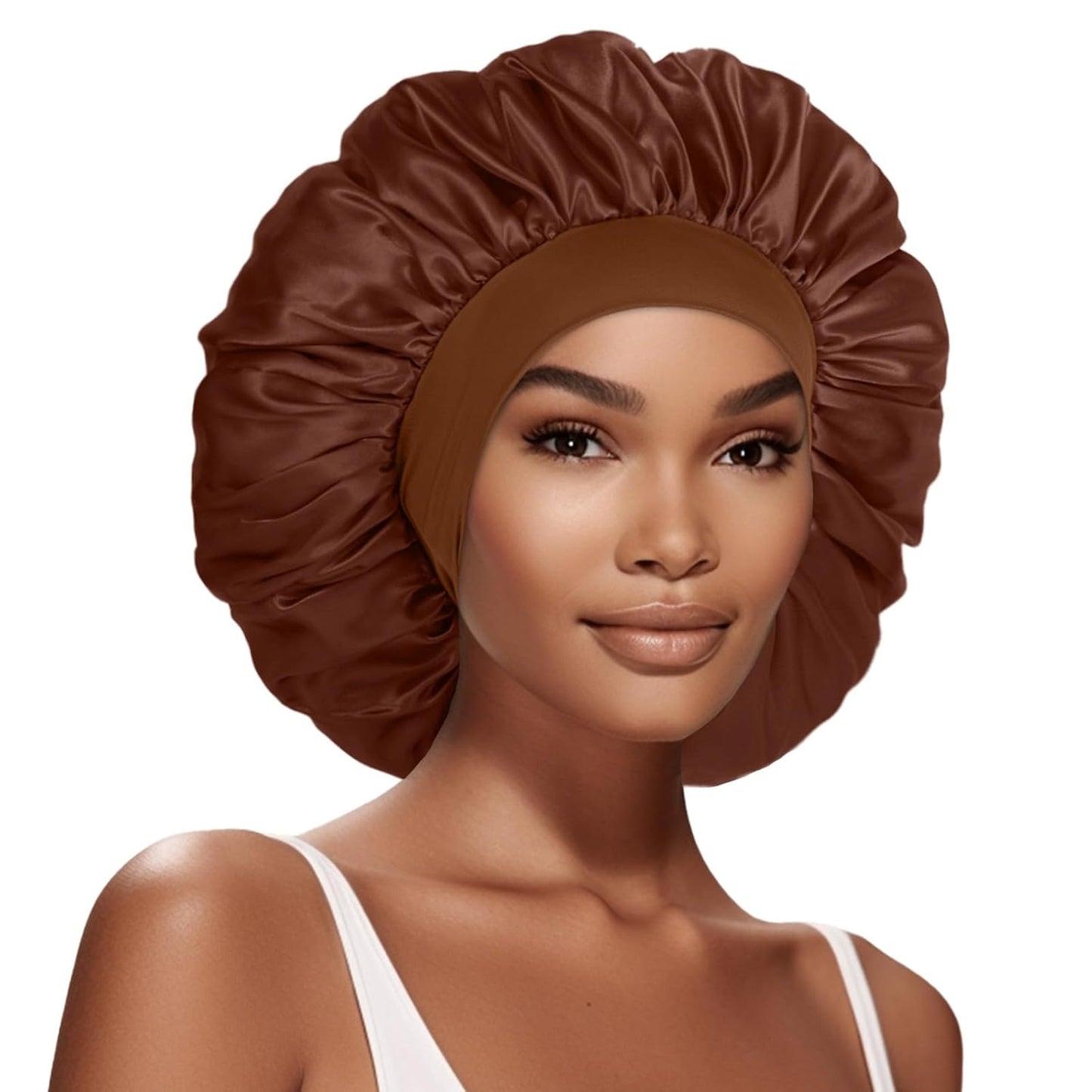 Extra Large Satin Bonnet Hair Cap for Women Men | 17inches, Jumbo Silk Sleep Cap, Wide Elastic Band for Braids Curly Hair Locs, Black