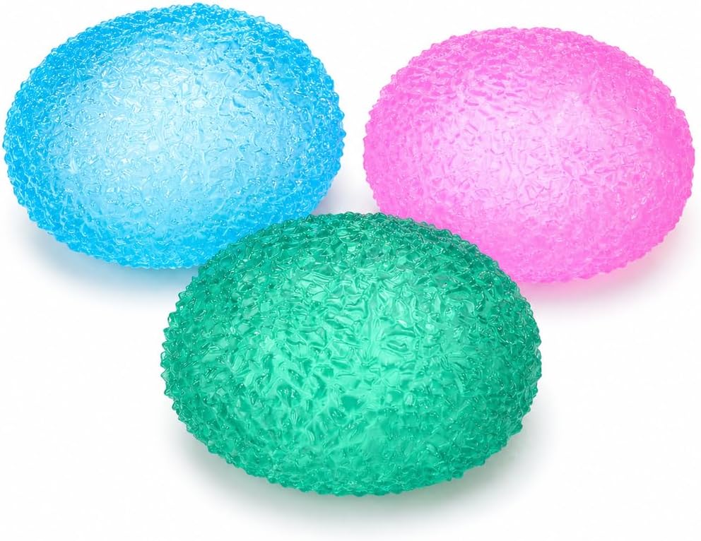 Squishy Textured Stress Balls 3pcs, Soft Memory Gel Squeeze Balls Fidget Toys for Kids/Adults Hand Exercises, Party Favors Anxiety Relief Squeeze Ball