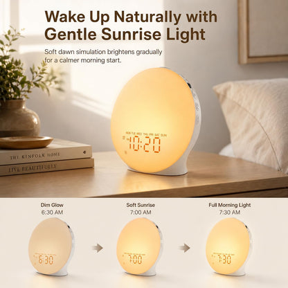 JALL Sleep Sound Machine Sunrise Alarm Clock with 25 White Noise Nature Sounds, Wake Up Light for Bedrooms, Bluetooth Speaker, 8-Hour Sleep Timer, 17 Color Dimmable Lights