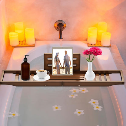 Bathtub Tray Caddy - Bath Tray - Bath Tub Table Tray Caddy - Bamboo Bath Tray for Tub