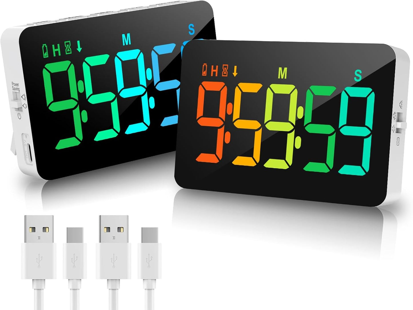 Rechargeable Digital Kitchen Timer for Cooking, Magnetic Timers with Countdown/up, Kids Timer with 5”LED Display 3 Brightness 4 Volume Adjustable for Classroom/Office/Home/Work/Fitness/Game（Blue）