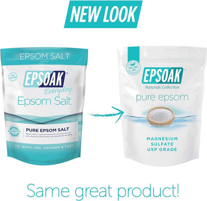 Epsoak Epsom Salt 38 lb. Magnesium Sulfate USP. (Qty. 2 x 19 lb. Bags) Resealable Epsom Salt Bag Unscented, Made in The USA, Cruelty-Free Certified