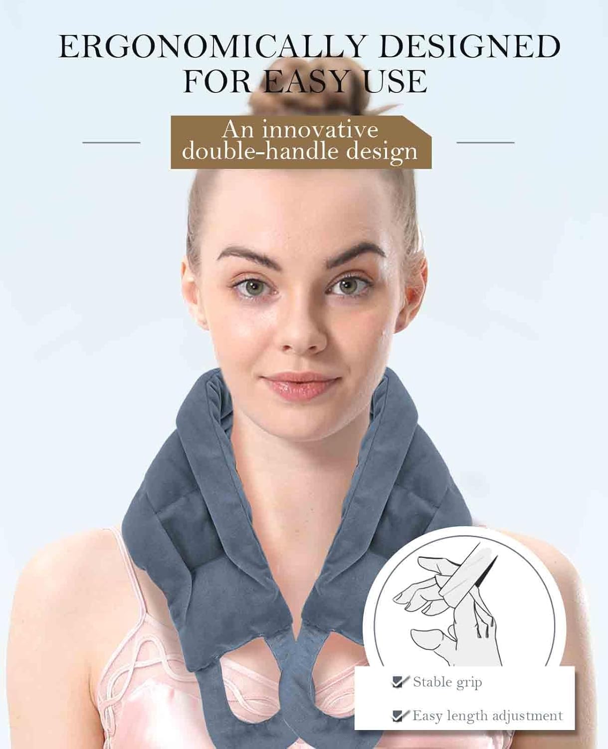 COMOIL Microwave Heating Pad for Neck and Shoulders Back with Handles,33 * 5.9" Long Heated Neck Wrap,Reusable Warmer,Moist Hot Packs,Microwavable Weighted Bag for Cold and Warm Compress