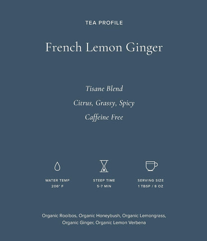 Art of Tea Organic French Lemon Ginger 1.5oz Loose Leaf Tea Tin, Caffeine Free Herbal Tea, Organic Rooibos & Lemongrass Ginger Tea, Premium Loose Leaf Herbal Tea for Relaxation & Digestion