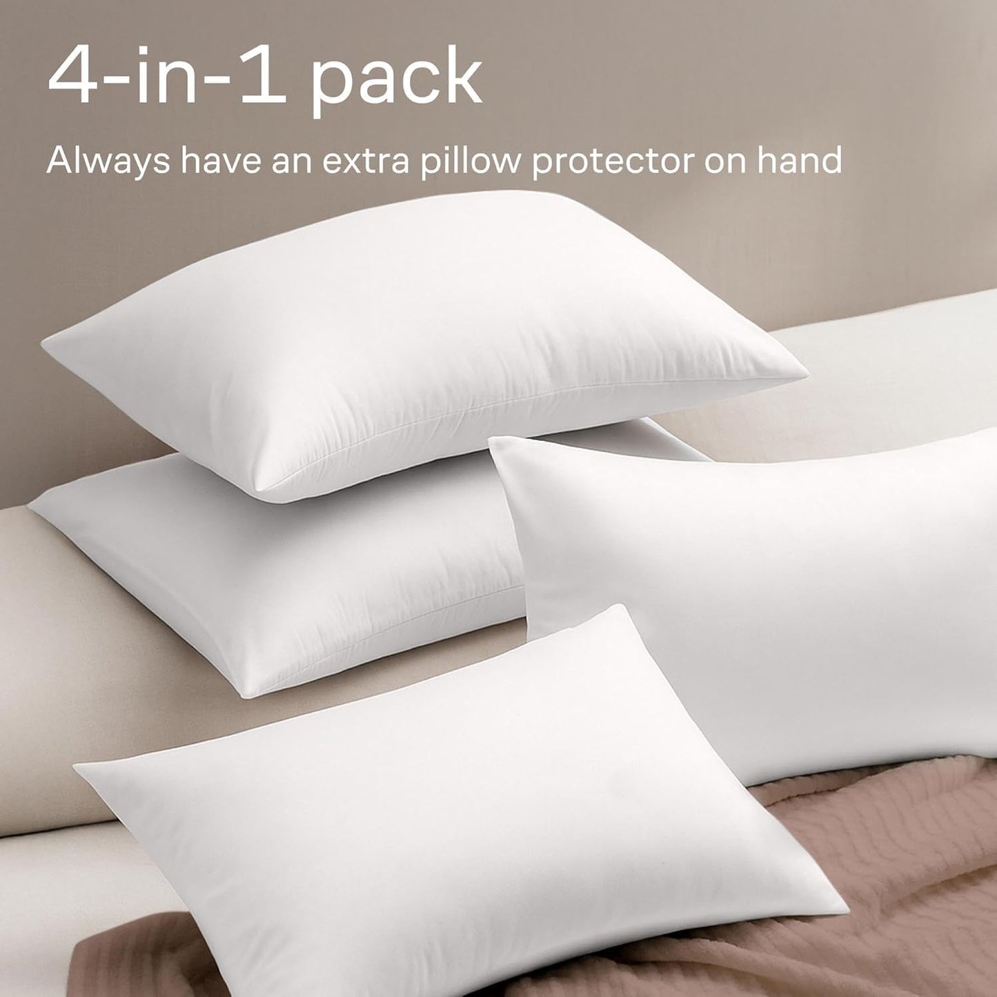 Ultra Soft Pillow Protectors with Zipper Standard Size - Set of 8 Breathable Pillow Covers - 100% Protection Against Stains, Dust & Dirt - Machine Washable (White)