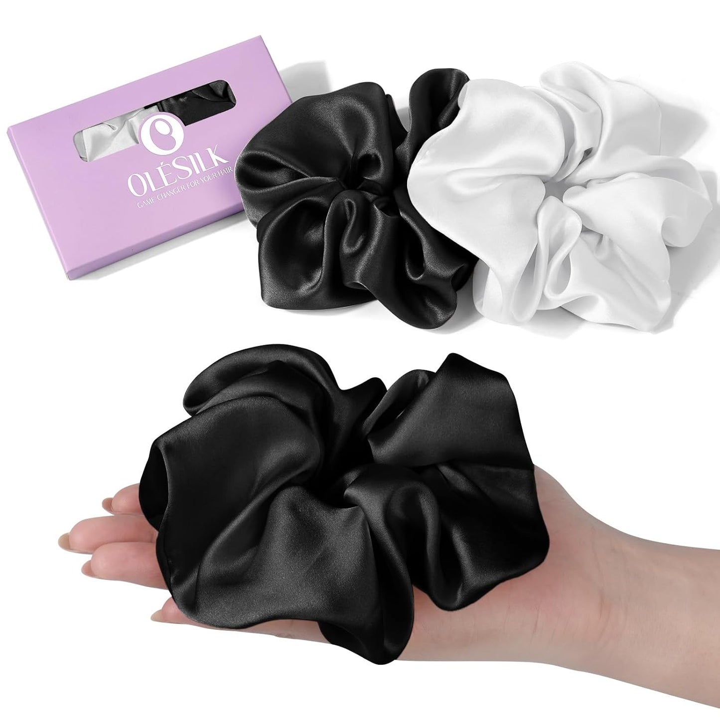 OLESILK Silk Scrunchies Oversized 100% Mulberry: Large for Women& Girls Long Thick Hair, Soft Smooth for No Damage Hair Care Sleeping