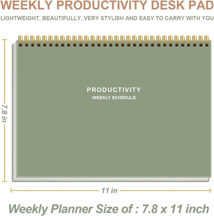 Weekly Productivity Planner - 8" x 11" Dashboard Desk Pad/Planner, Habit Tracker, Spiral Undated Weekly Planner for Office/School/Home, 54 Weeks, Grey
