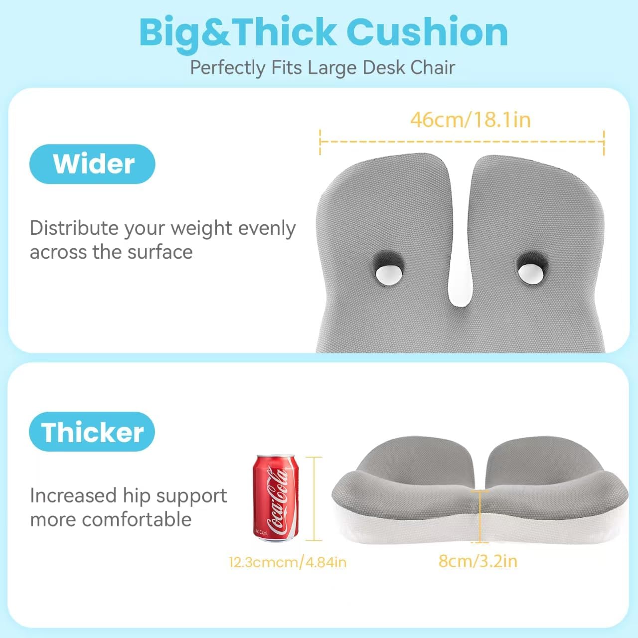 Seat Cushion,Office Chair Memory Cushion, Ergonomic Design, Relieve Sciatica and Long-Term Sitting Pain, Suitable for desks, car Seats, Games, wheelchairs