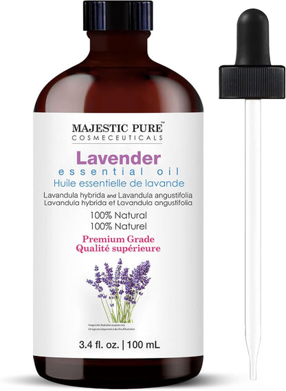 Majestic Pure Essential Oil with Glass Dropper - Essential Oils for Diffuser, Aromatherapy, Soap and Candle Making, Lavender Essential Oil, Lavender Oil, 4 Fl Oz