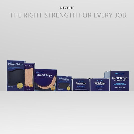 Niveus Gentle Silicone Tape Strips - Dentist Developed, Clear Soft Perforated Silicone Adhesive, FSA HSA Approved, for Sensitive Skin (1 Blue Tape Roll)