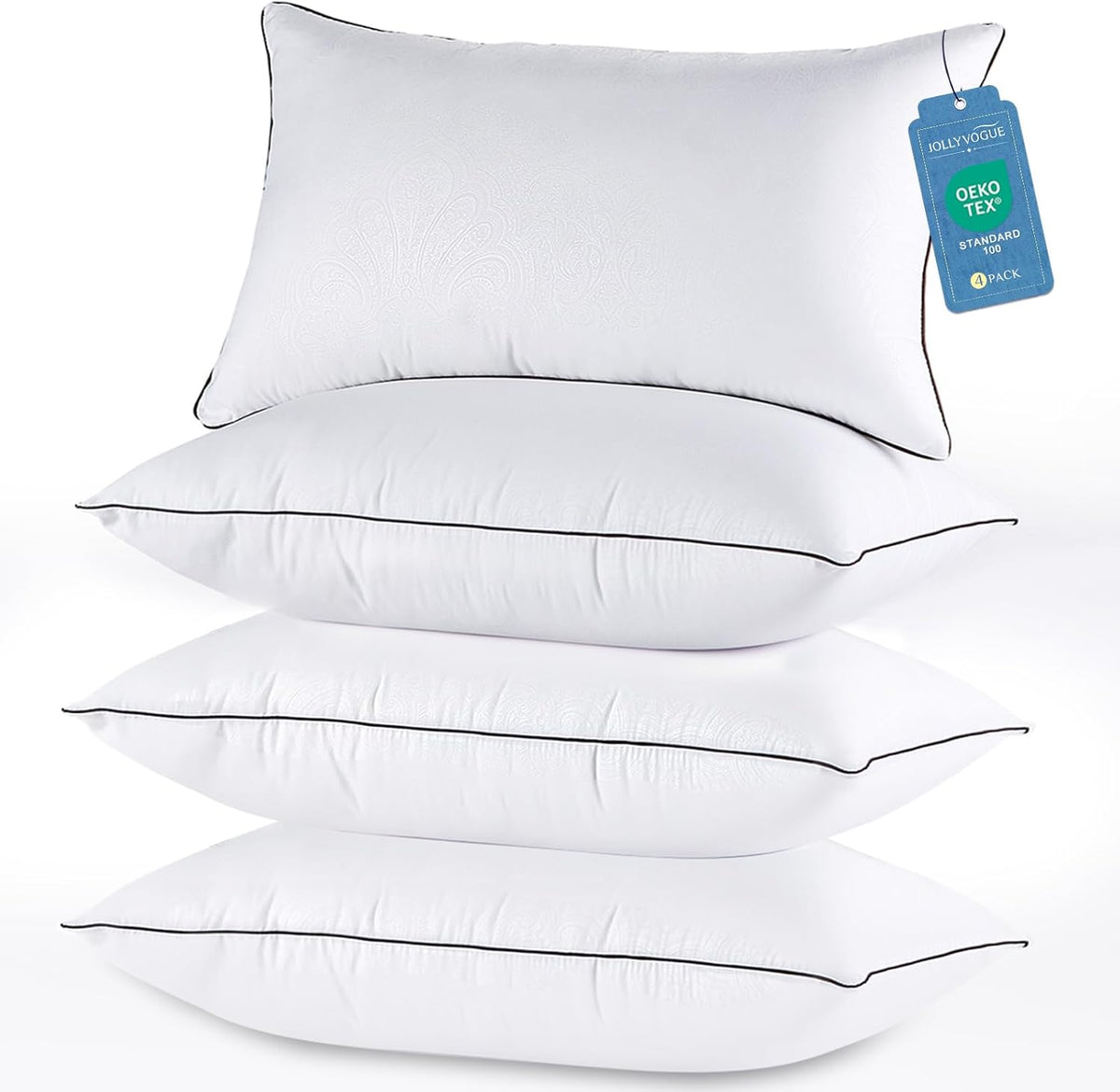 JOLLYVOGUE Pillows Standard Size Set of 2, Cooling and Firm Pillows with Oeko-Tex Certified Down Alternative Filling for Side, Back, and Stomach Sleepers, Hotel Collection
