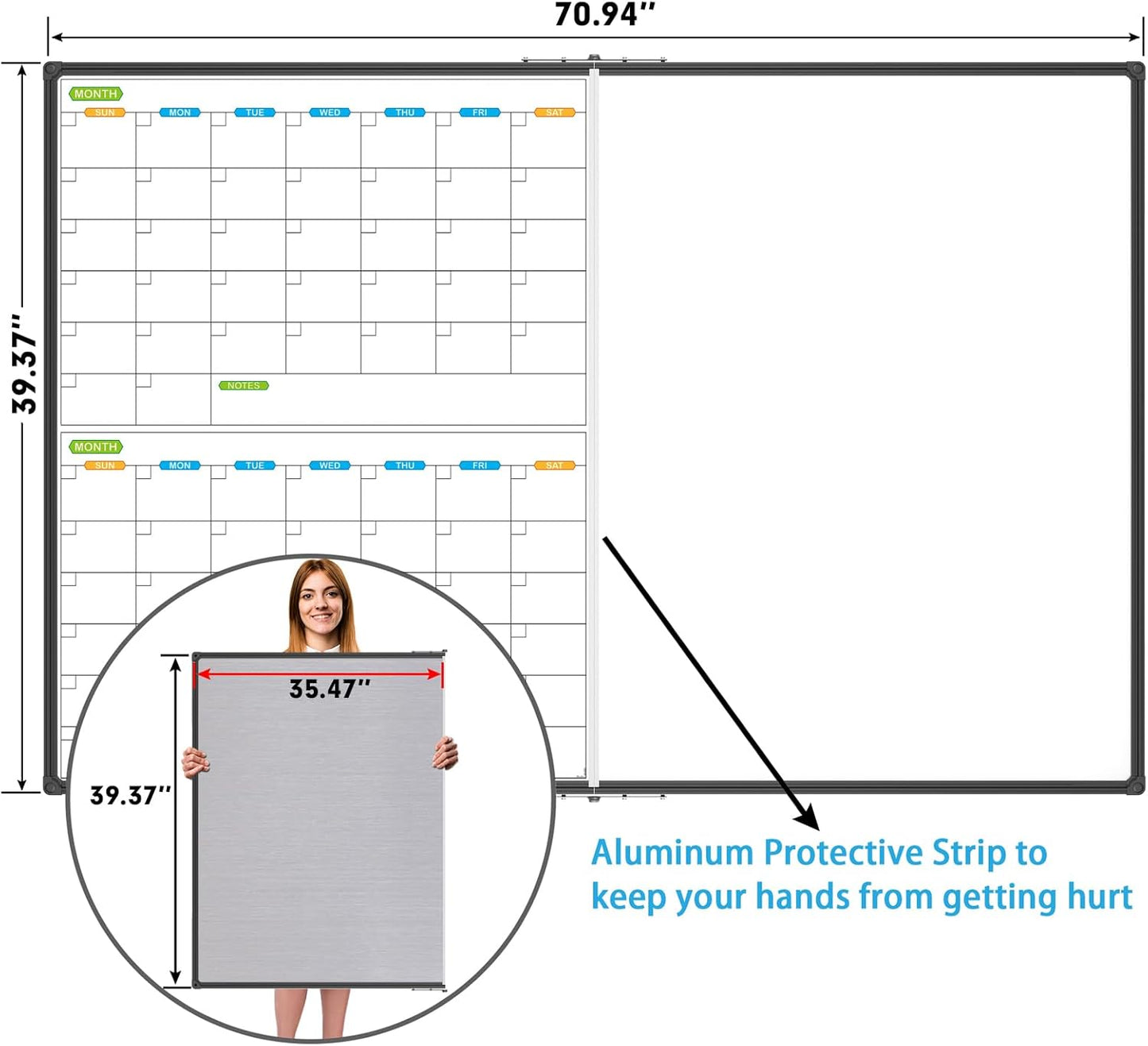 JILoffice Magnetic Dry Erase Calendar Whiteboard, 4 Month White Board Planner 36 X 24 Inch, Black Aluminum Frame Wall Mounted Board for Office Home and School