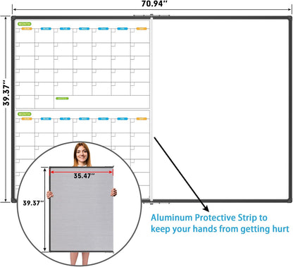 JILoffice Magnetic Dry Erase Calendar Whiteboard, 4 Month White Board Planner 36 X 24 Inch, Black Aluminum Frame Wall Mounted Board for Office Home and School