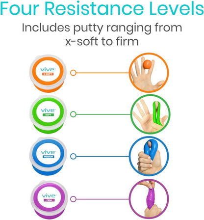 Vive Therapy Putty (6 Pack) - Putty for Hand - Stress Putty for Adults - Exercise Putty for Rehab, Finger, Grip Strength Resistance - Sensory Putty and Therapy Occupational Clay - 3 Ounces