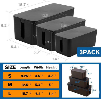 [Set of Three] Cable Management Boxes Organizer, Large Storage Wires Keeper Holder for Desk, TV, Computer, USB Hub, System to Cover and Hide & Power Strips & Cords (Ice White)