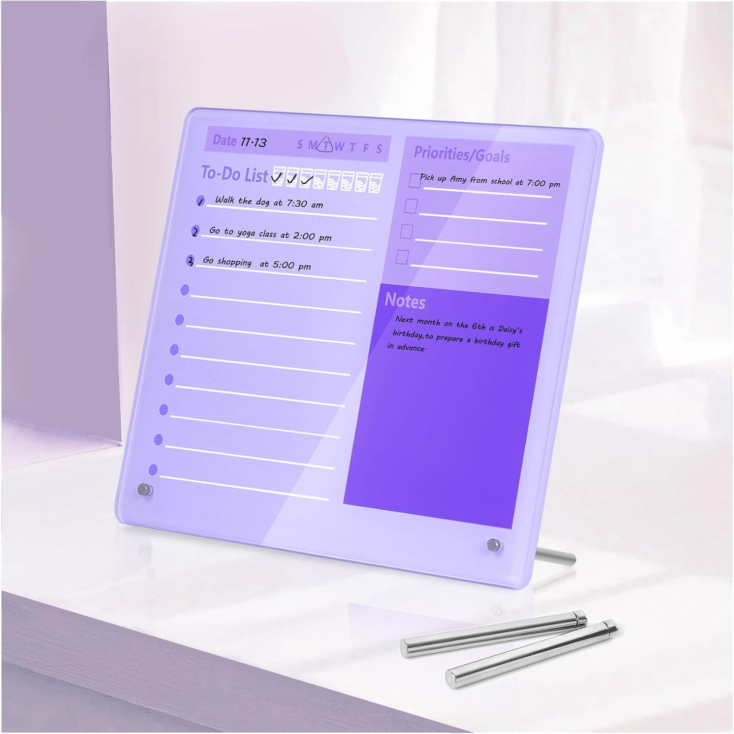 Desktop Thickened Acrylic Dry Erase Board to do List Planner Board，12"x10"，Tabletop Whiteboard with Stand，Frameless Pink Dry Erase White Board，for Office/Home/School