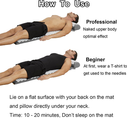 XiaoMaGe Acupressure Mat and Pillow Set with Bag - Extra Long Acupuncture Mat for Neck & Back Pain Relief- Naturally Relaxation Gift for Women - Stress Relief Massage Mat (Black)