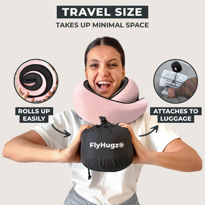 FlyHugz® Neck Travel Pillow Memory Foam Neck Pillow for Comfort on Airplane Compact and Ergonomic Design for Travel, Car Rides, and Home Use Ideal for Adults and Kids.