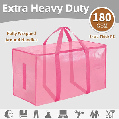 Moving Bags Extra Large - Heavy Duty Storage Totes with Wrap-Around Handles & Reinforced Zippers - Foldable Moving Box Alternative, Water-Resistant for Dorm, Closet & Under Bed Storage (Clear)