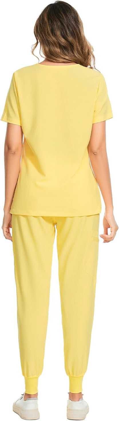 COZYFIT Scrubs for Women Set - Stretch V-Neck Scrub Top & Jogger Pant with 8 Pockets COZY SCRUBS - Colors E
