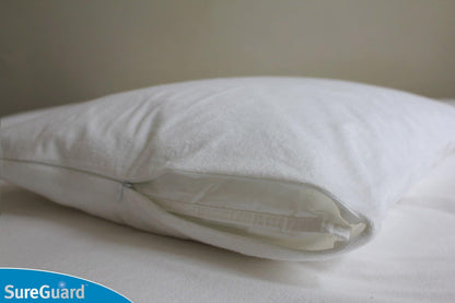 Set of 2 Standard Size SureGuard Pillow Protectors - 100% Waterproof, Bed Bug Proof, Hypoallergenic - Premium Zippered Cotton Covers - Smooth