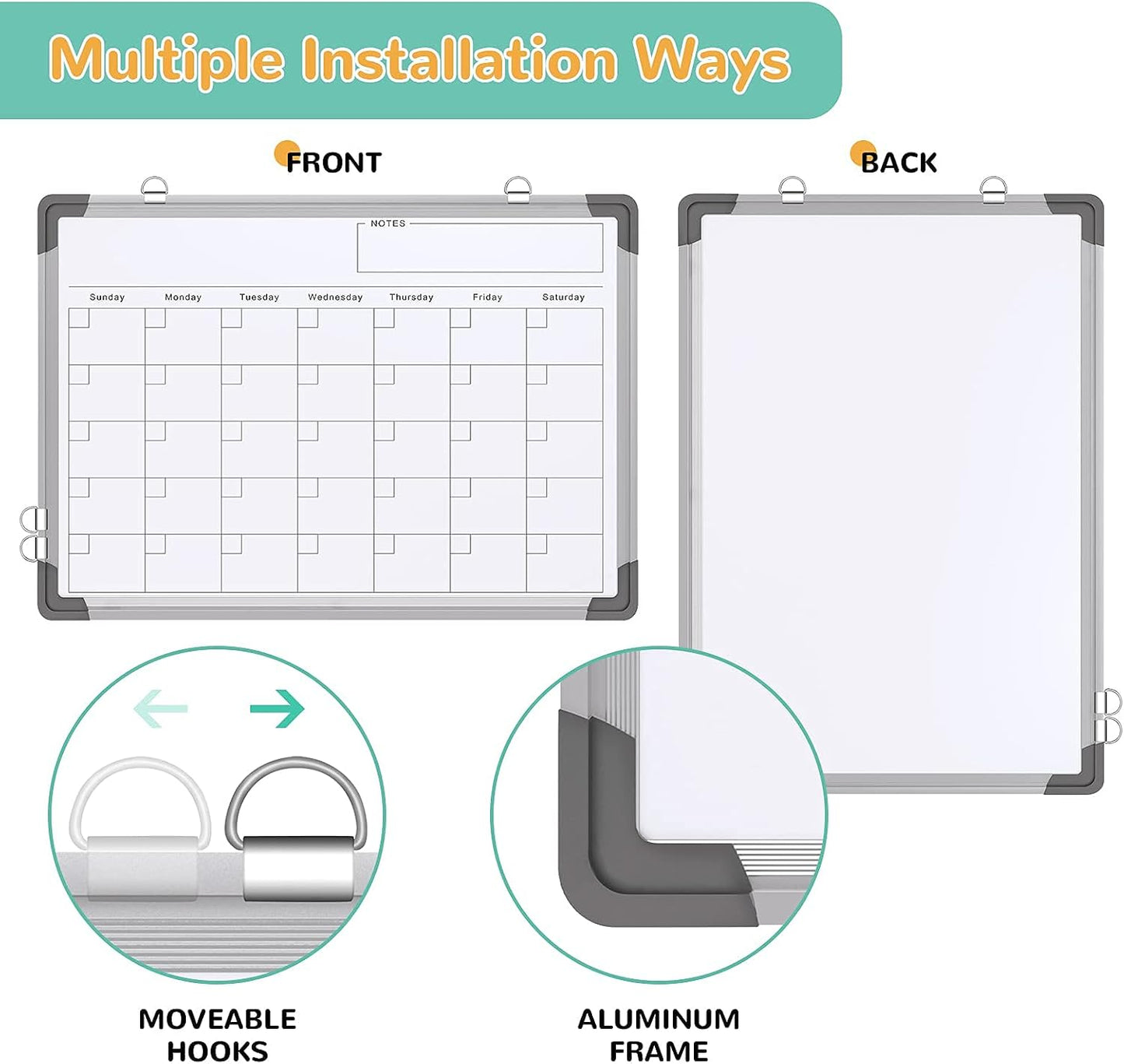 Weekly Calendar Whiteboard for Wall, 16x12 Inches Dry Erase Board, Small Magnetic White Board, Double-Sided Hanging Board for Office School Home Kitchen, Portable Board for Drawing Planning To Do List