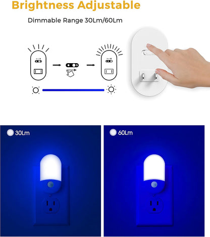 L LOHAS LED Amber Night Light, 2 Pack, Night Lights Plug into Wall Motion Sensor, 0.6W 2000K, LED Nightlights, 30/60LM Adjustable Brightness, Automatic Low Blue Nightlight for Kids, Bathroom, Hallway