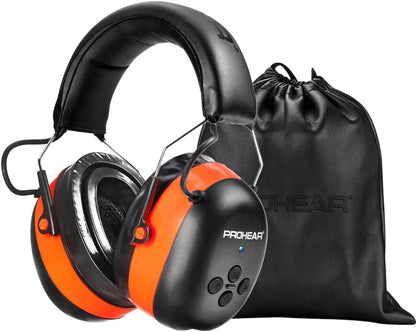 PROHEAR 037 Bluetooth 6.0 Hearing Protection Headphones with Rechargeable 1500mAh Battery, 30dB SNR Safety Noise Reduction Ear Muffs 120H Playtime for Mowing, Workshops, Snowblowing - Black