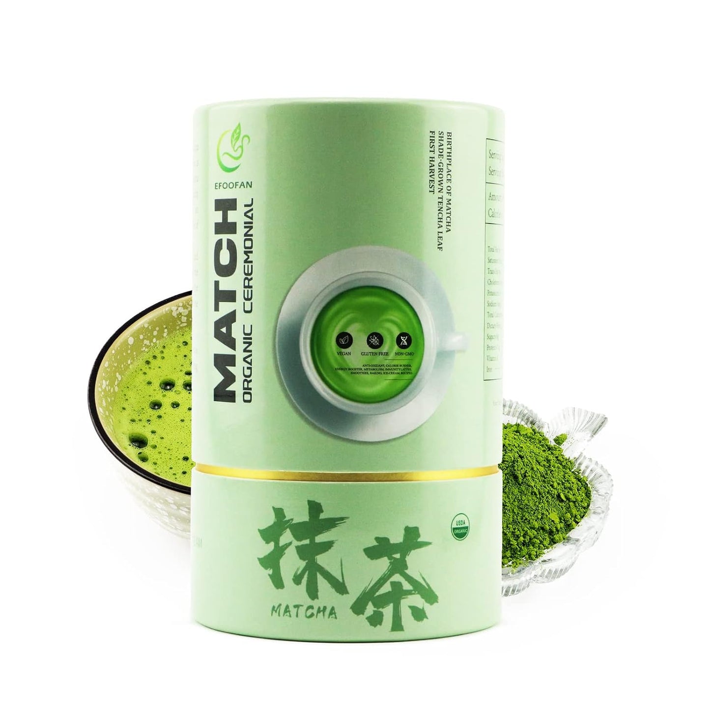 EFOOFAN USDA & COR Certified Organic Ceremonial Grade Matcha Powder – First Harvest Shade-Grown Tencha from Hangzhou, Vibrant Jade Green & Smooth Umami, No Sugar, Ideal for Traditional Tea or Latte (45g Tin)