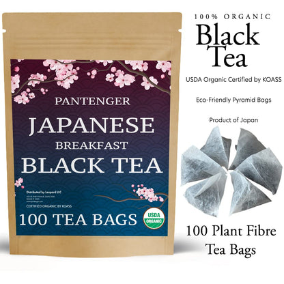 Organic Black Tea | 100 Tea Bags - Fine Japanese Breakfast Tea | Full Leaf Black Tea Organically grown in Japan, Caffeinated | By Pantenger.