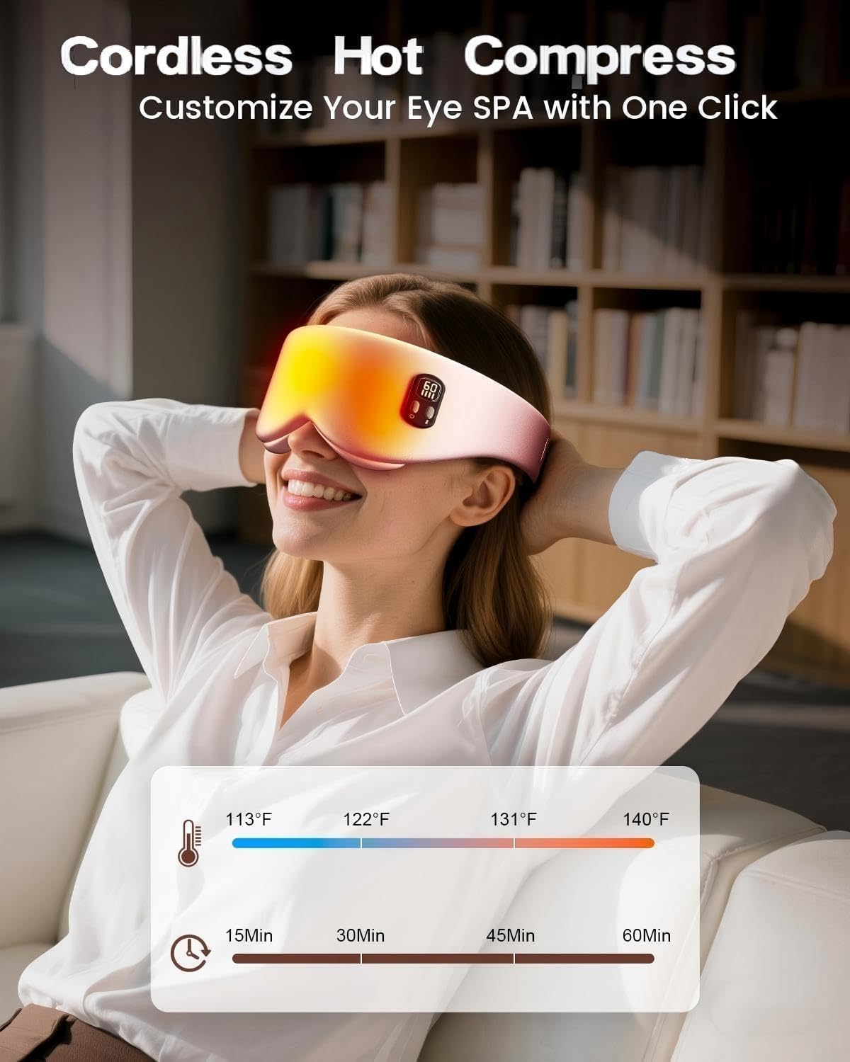 Cordless Heated Eye Mask, 4 Temp Timed Shutdown for Dry Eyes & Sleep Relief