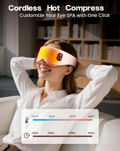 Cordless Heated Eye Mask, 4 Temp Timed Shutdown for Dry Eyes & Sleep Relief
